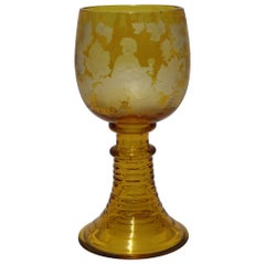 German 19th Century Amber Cut Glass and Engraved Goblet, circa 1880