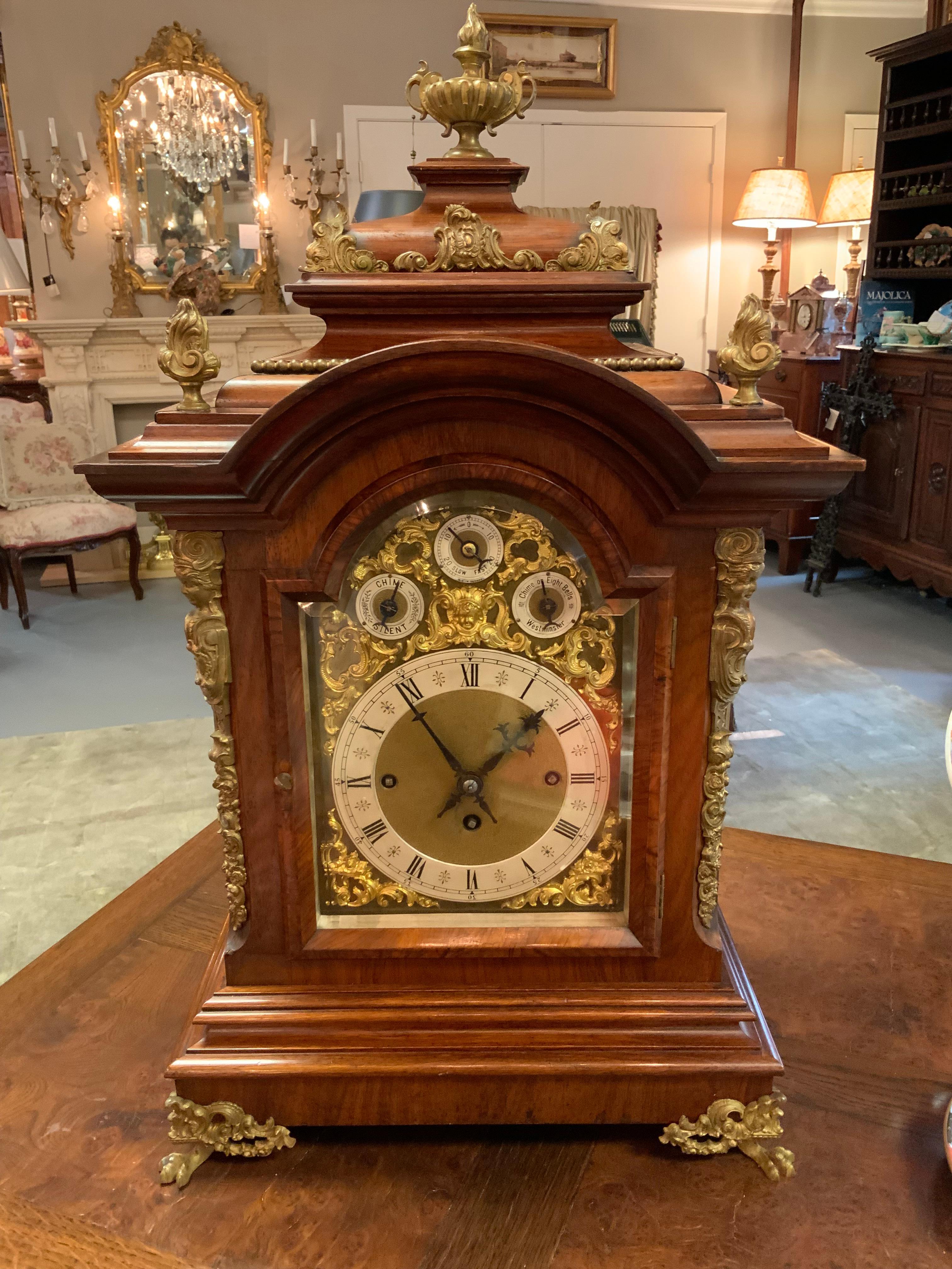 German 19th Century Bracket Clock, Walnut with Westminster Chimes on 8 Bells For Sale 5