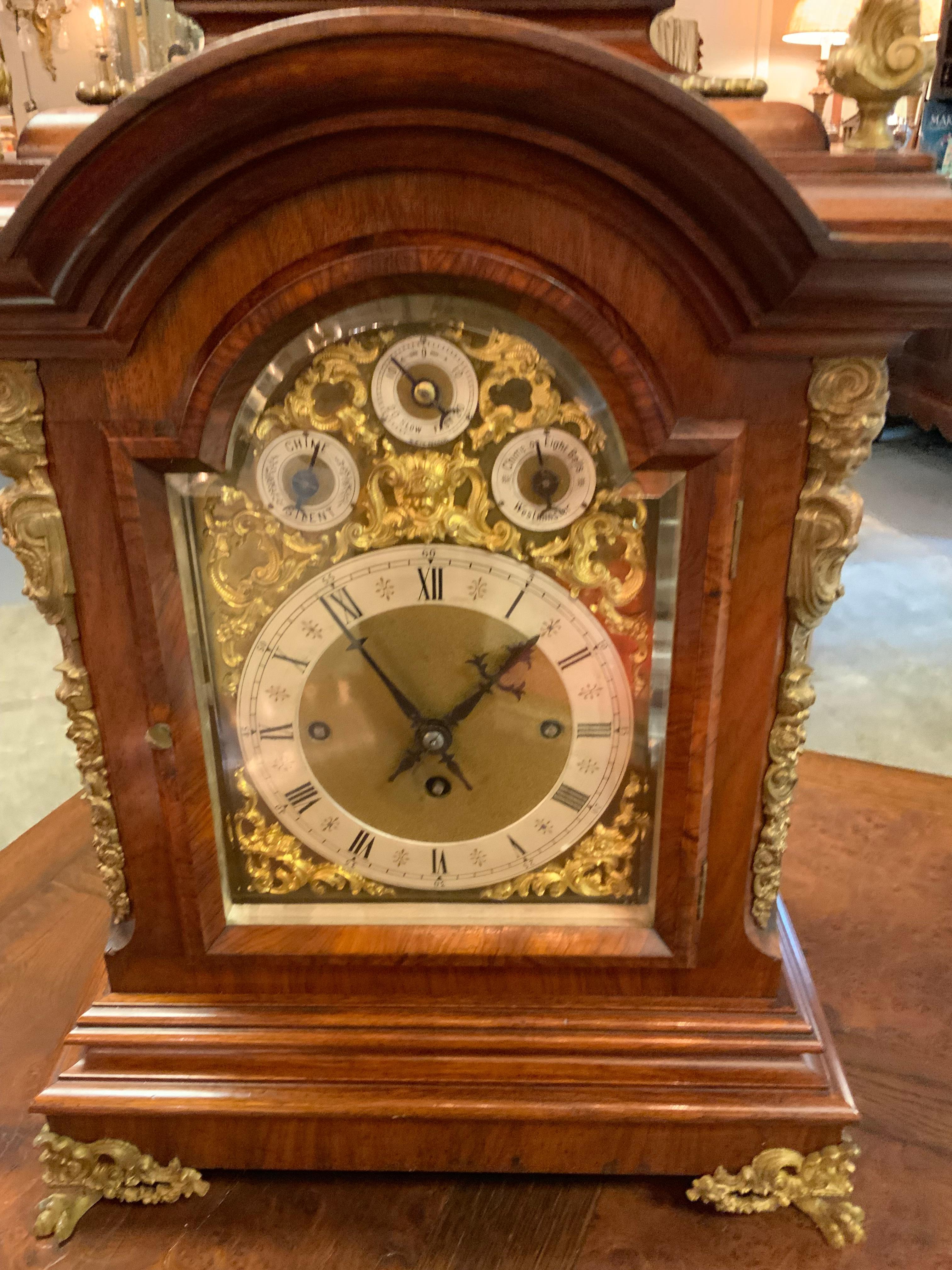 German 19th Century Bracket Clock, Walnut with Westminster Chimes on 8 Bells For Sale 6