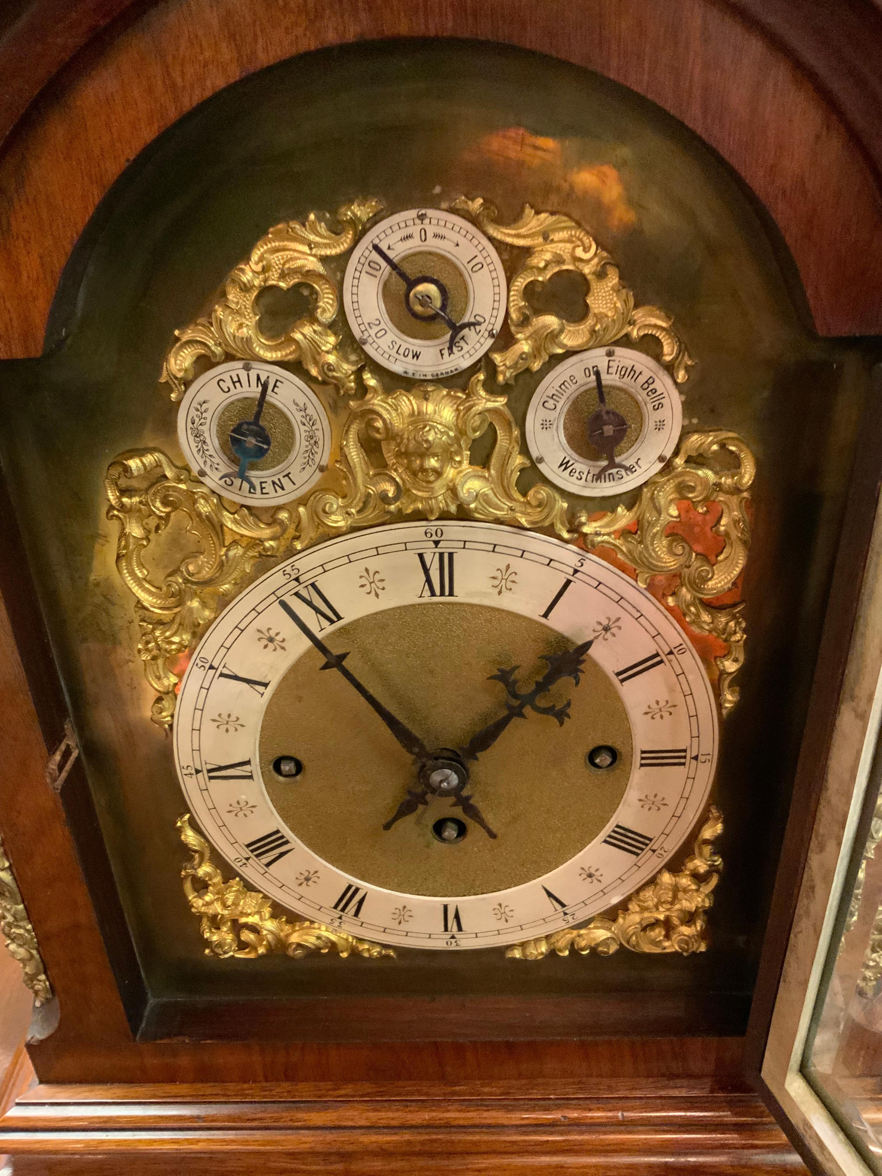 German 19th Century Bracket Clock, Walnut with Westminster Chimes on 8 Bells For Sale 7