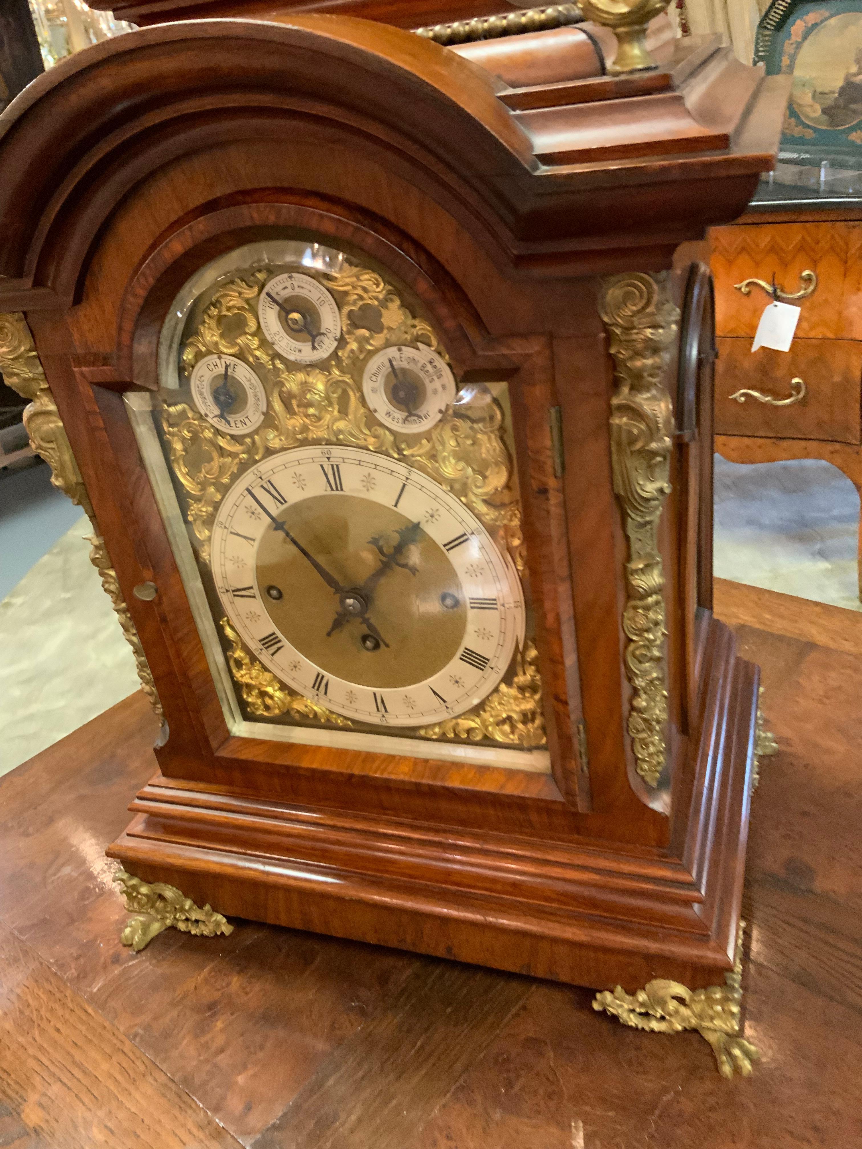 German 19th Century Bracket Clock, Walnut with Westminster Chimes on 8 Bells For Sale 8