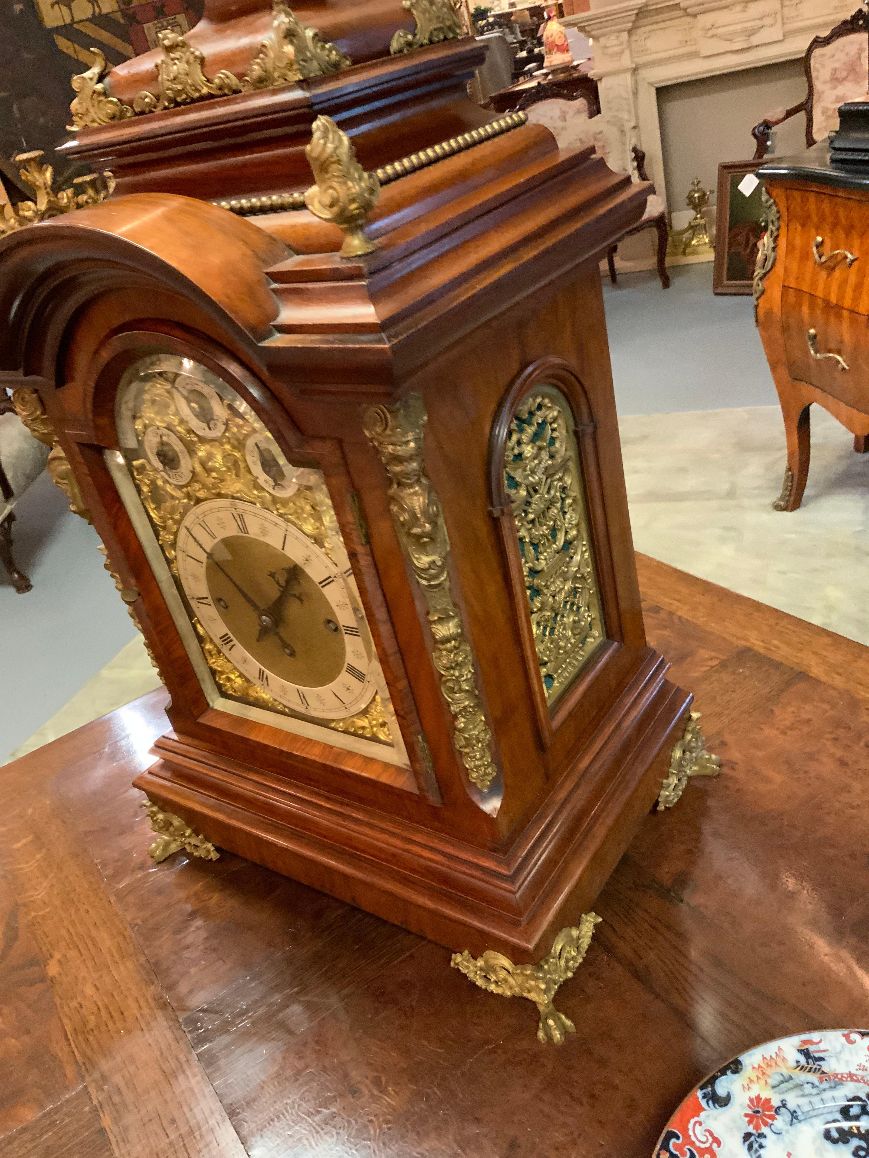 German 19th Century Bracket Clock, Walnut with Westminster Chimes on 8 Bells For Sale 9