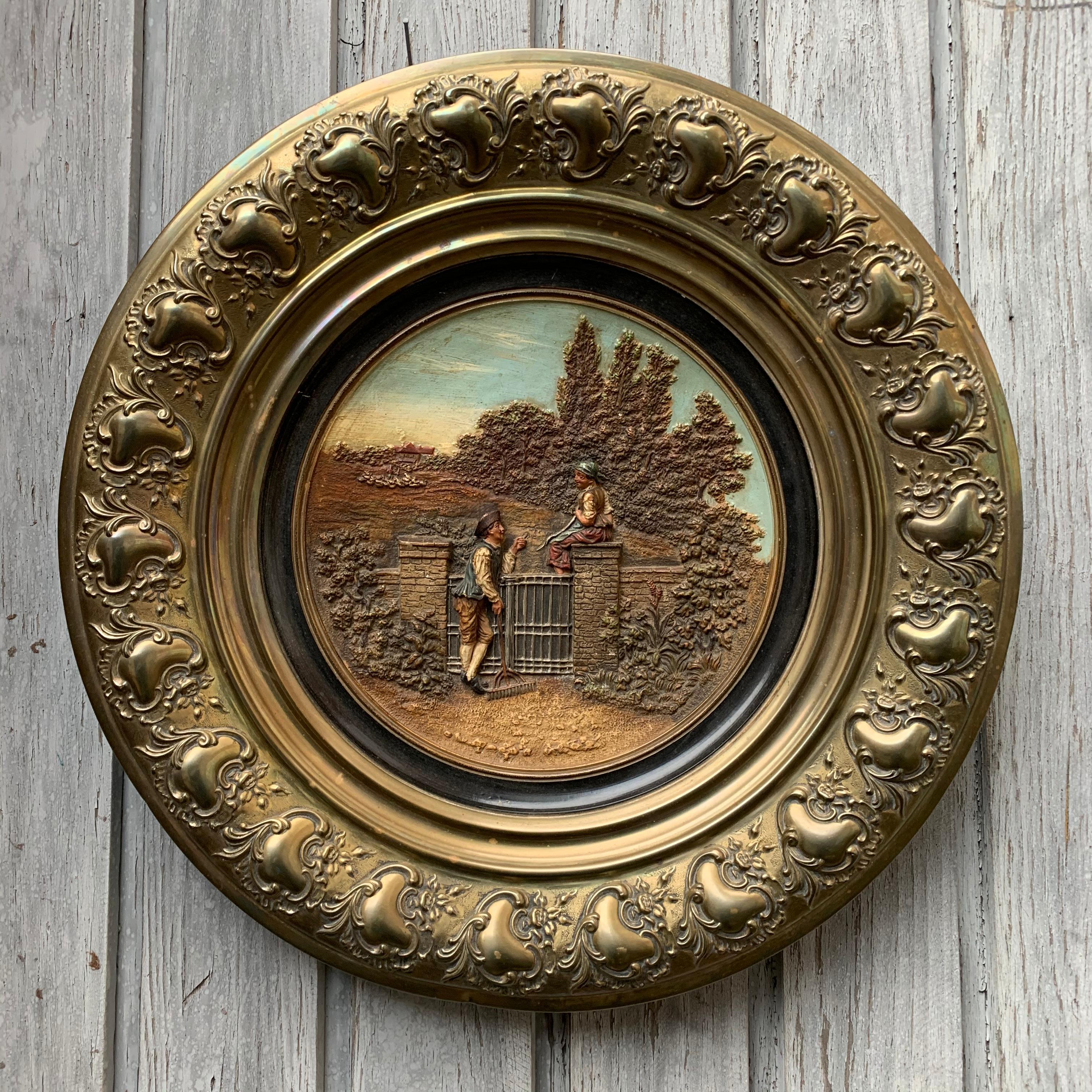 Hand-Crafted German 19th Century Brass And Earthenware Wall Plate