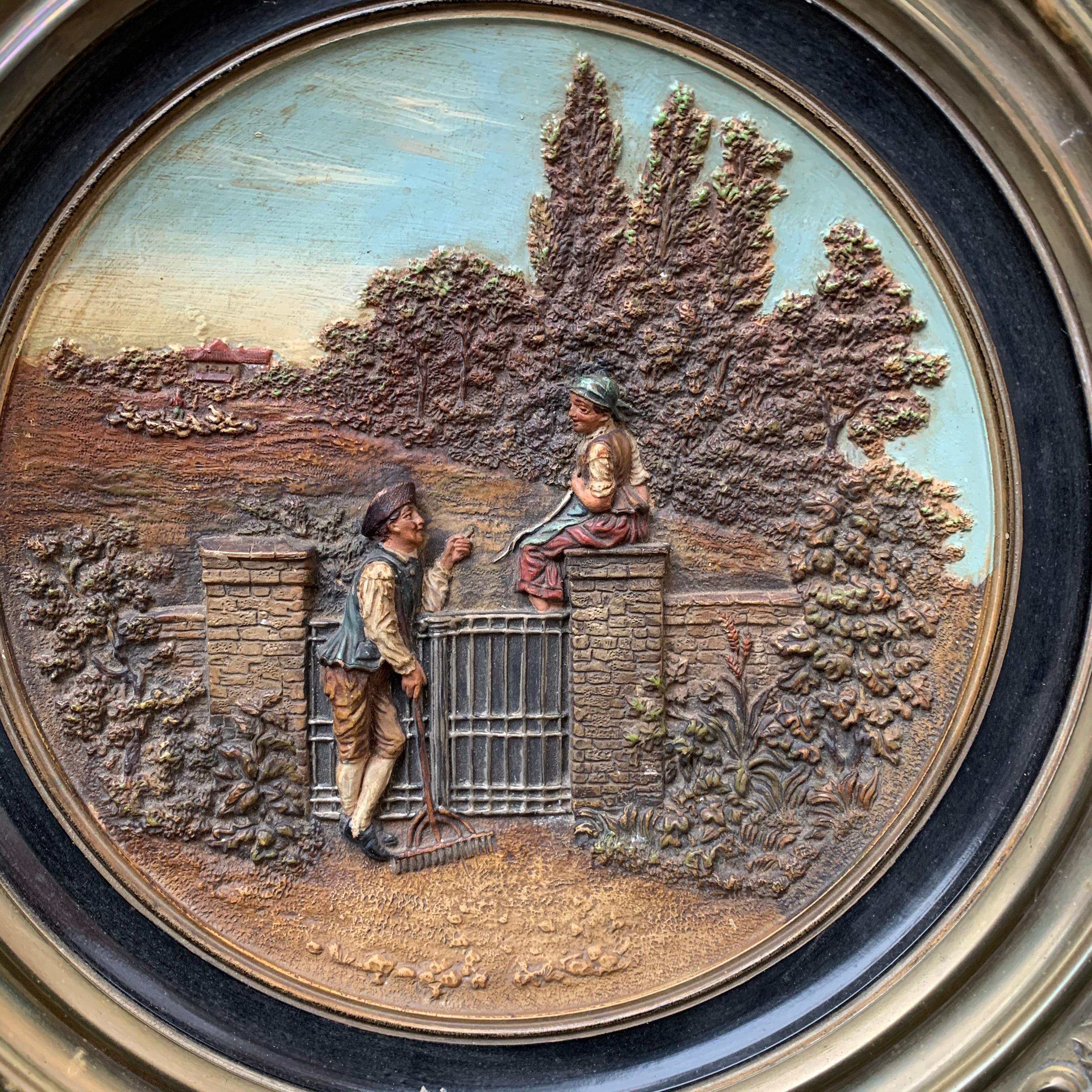 German 19th Century Brass And Earthenware Wall Plate In Good Condition In Haddonfield, NJ