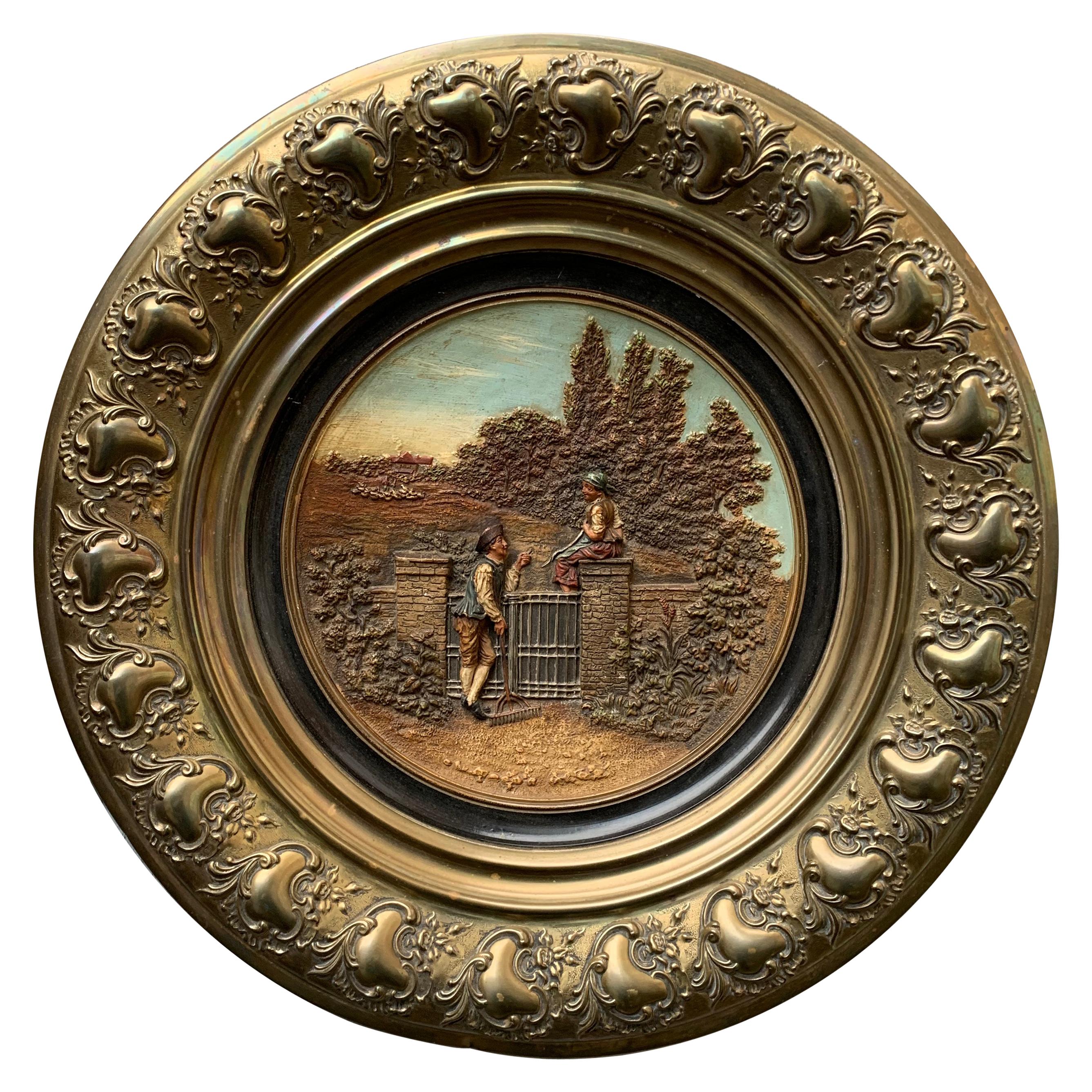 German 19th Century Brass And Earthenware Wall Plate