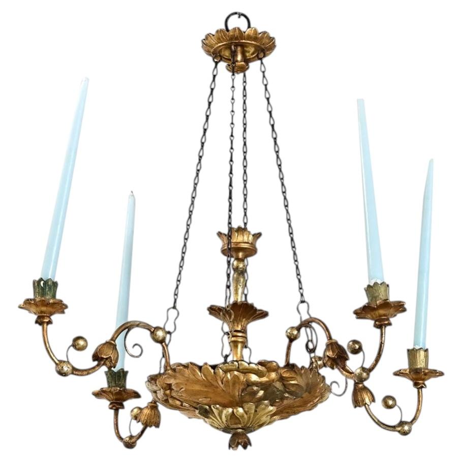 Lustre à bougies allemand en bois doré, style néoclassique, vers 1820