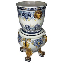 German 19th Century Neoclassical Revival Majolica Jardinière Planter on Stand