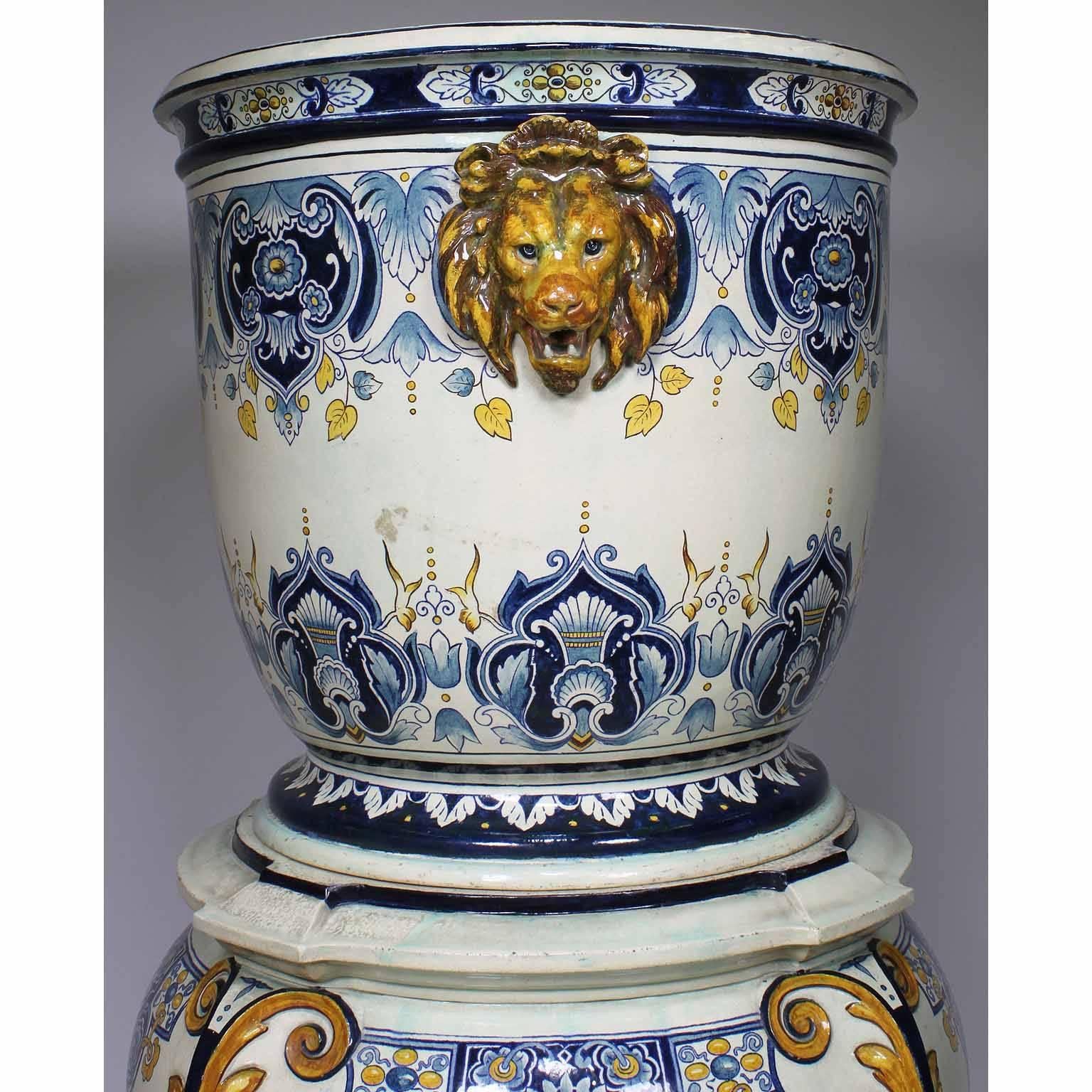 Glazed German 19th Century Neoclassical Revival Majolica Jardinière Planter on Stand