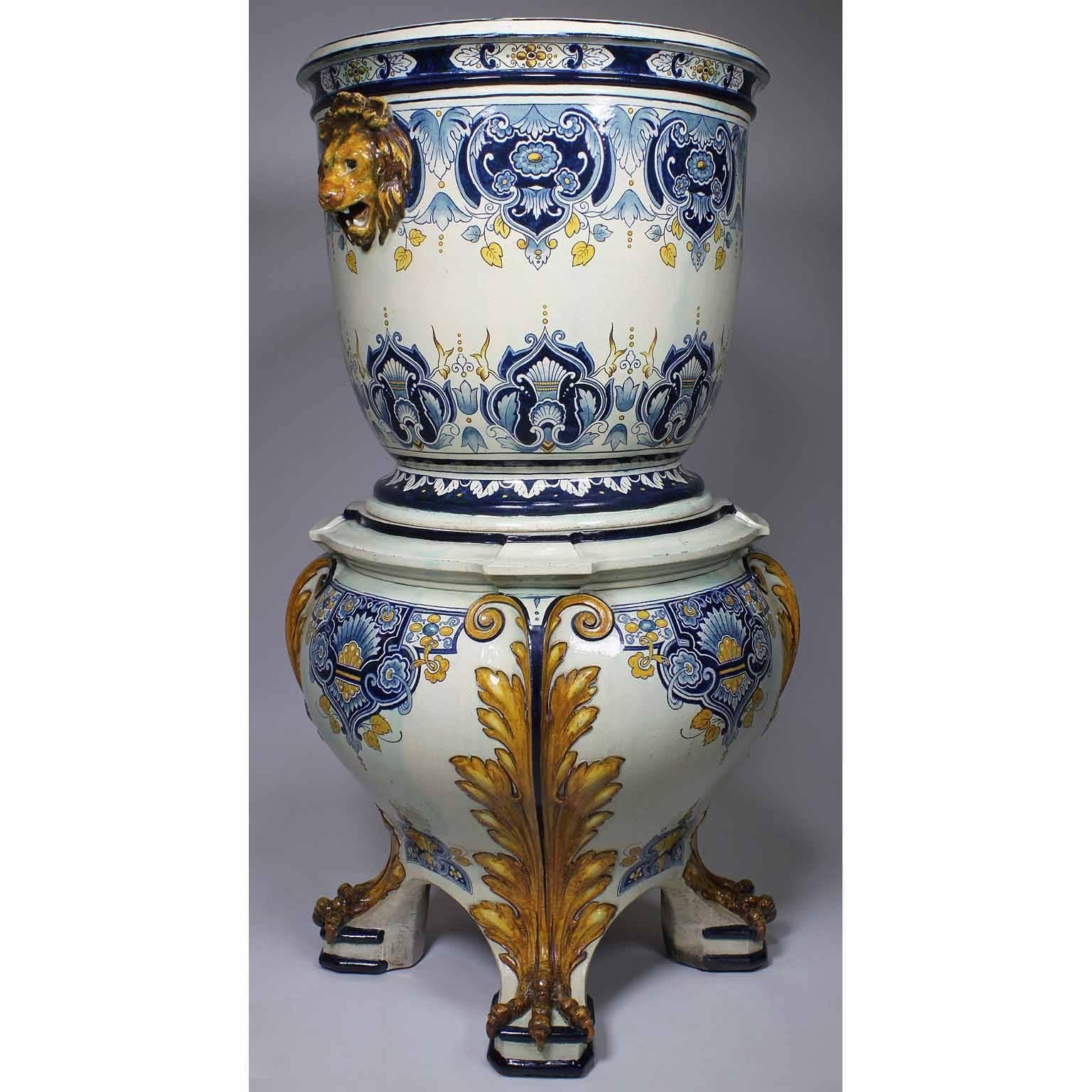 German 19th Century Neoclassical Revival Majolica Jardinière Planter on Stand 1
