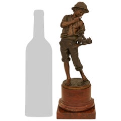 German 19th century patinated Bronze and marble statue, signed Gladenbeck