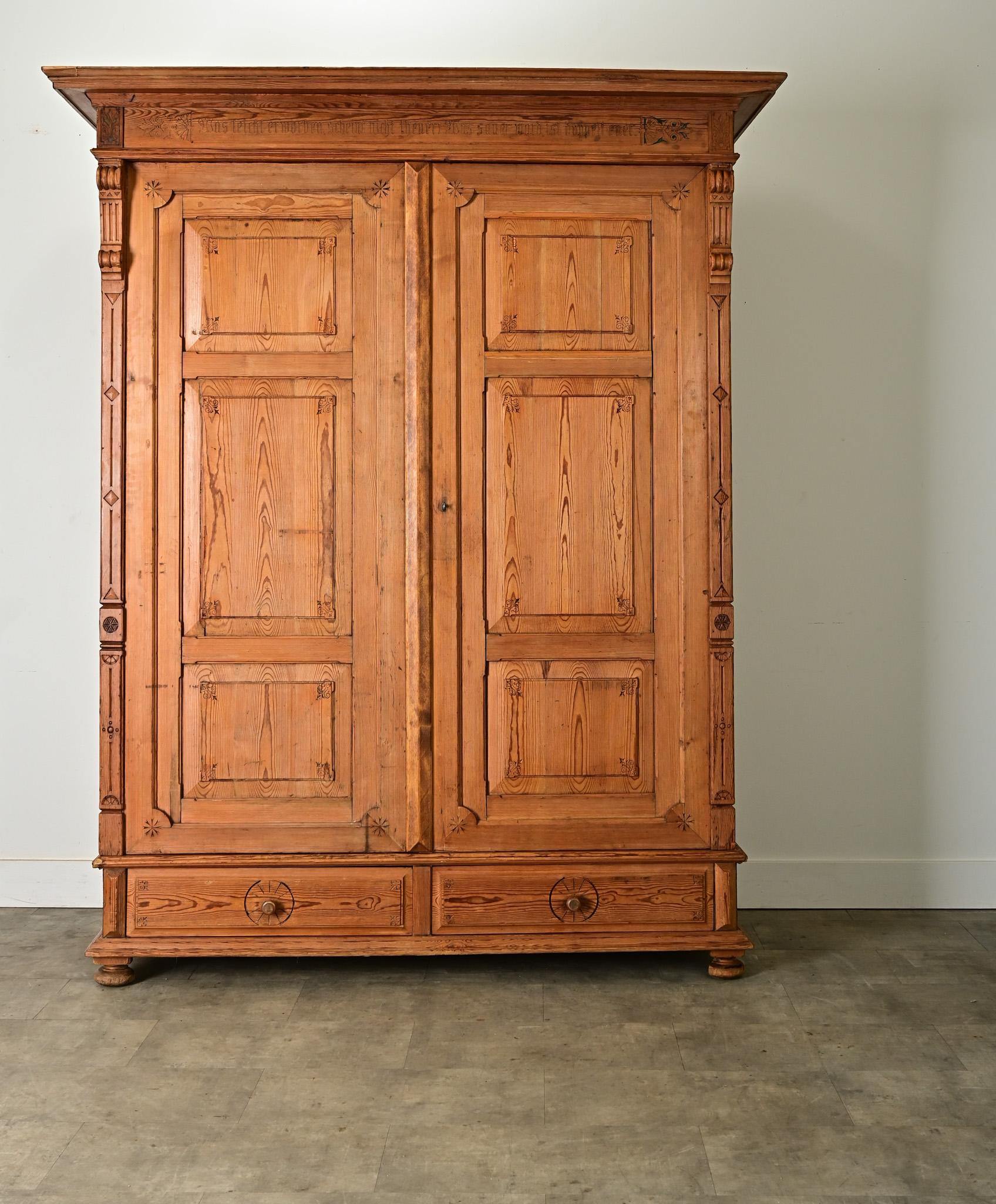 Baroque German 19th Century Pine Armoire