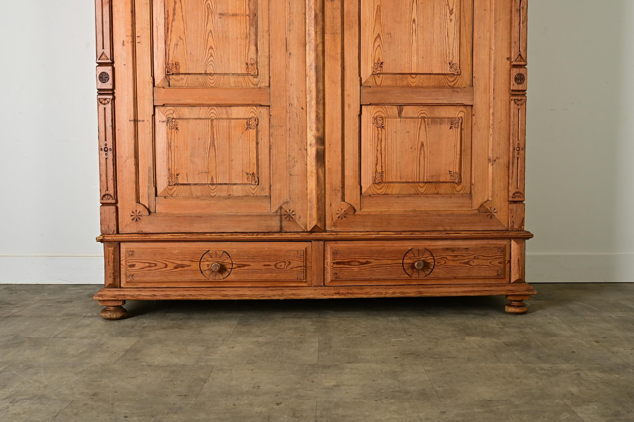 Carved German 19th Century Pine Armoire