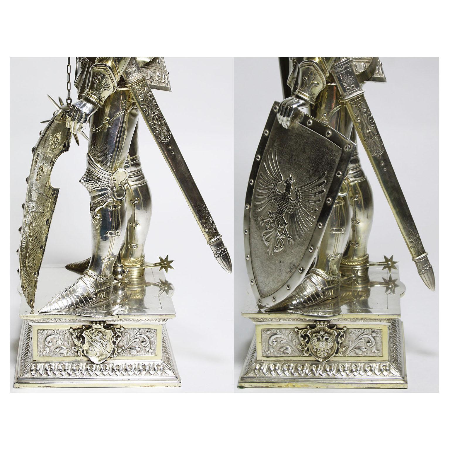 German 19th Century Sterling & Vermeil Silver Knights Probably Neresheimer, Pair 2