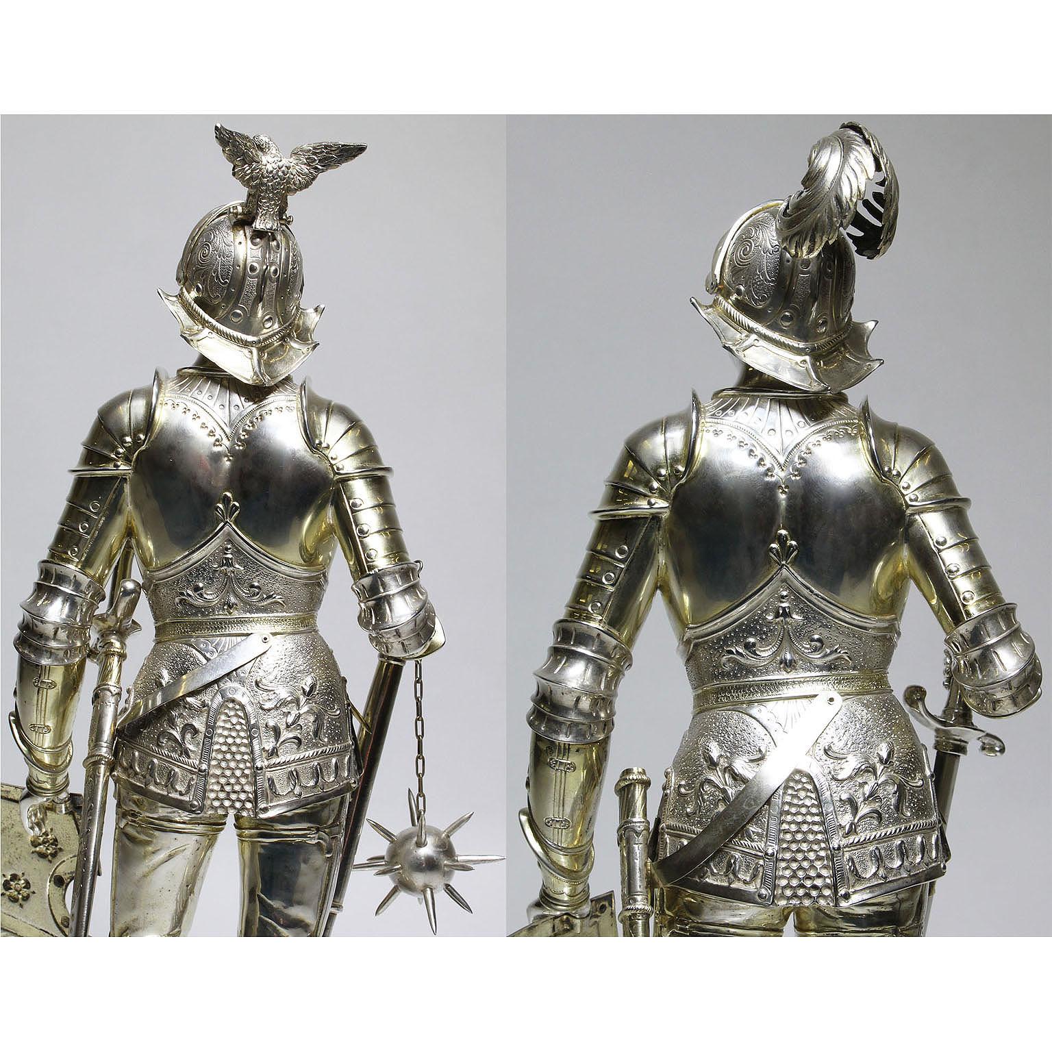 German 19th Century Sterling & Vermeil Silver Knights Probably Neresheimer, Pair 3