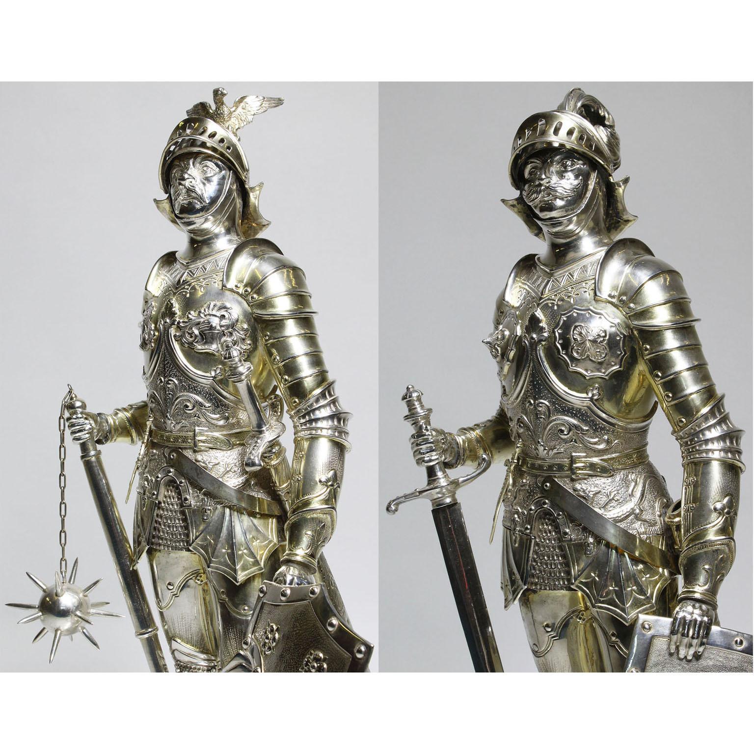 German 19th Century Sterling & Vermeil Silver Knights Probably Neresheimer, Pair 7