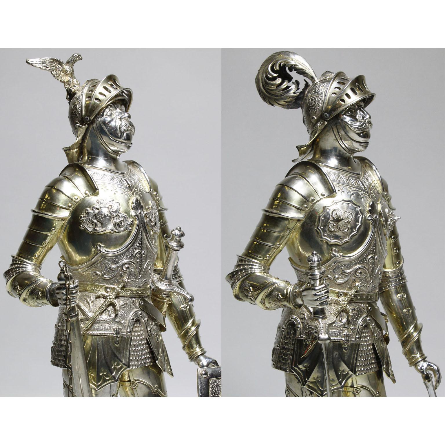 German 19th Century Sterling & Vermeil Silver Knights Probably Neresheimer, Pair 9