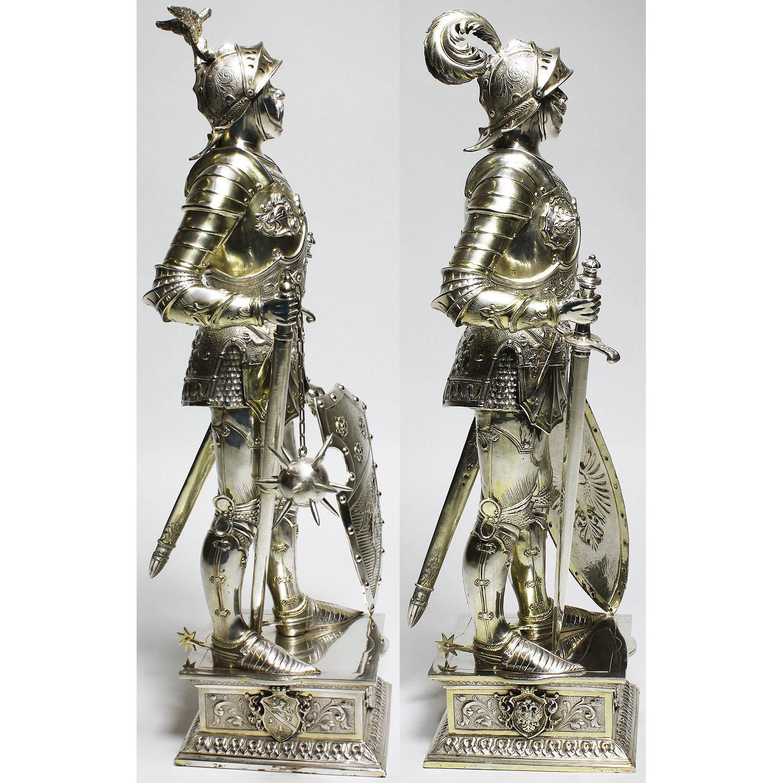 German 19th Century Sterling & Vermeil Silver Knights Probably Neresheimer, Pair In Good Condition In Los Angeles, CA