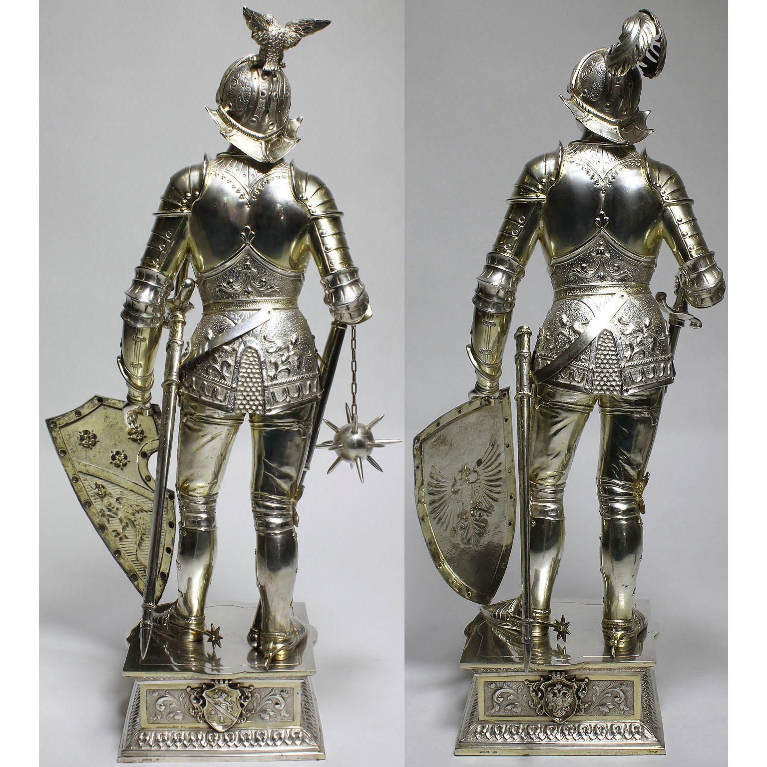 Sterling Silver German 19th Century Sterling & Vermeil Silver Knights Probably Neresheimer, Pair