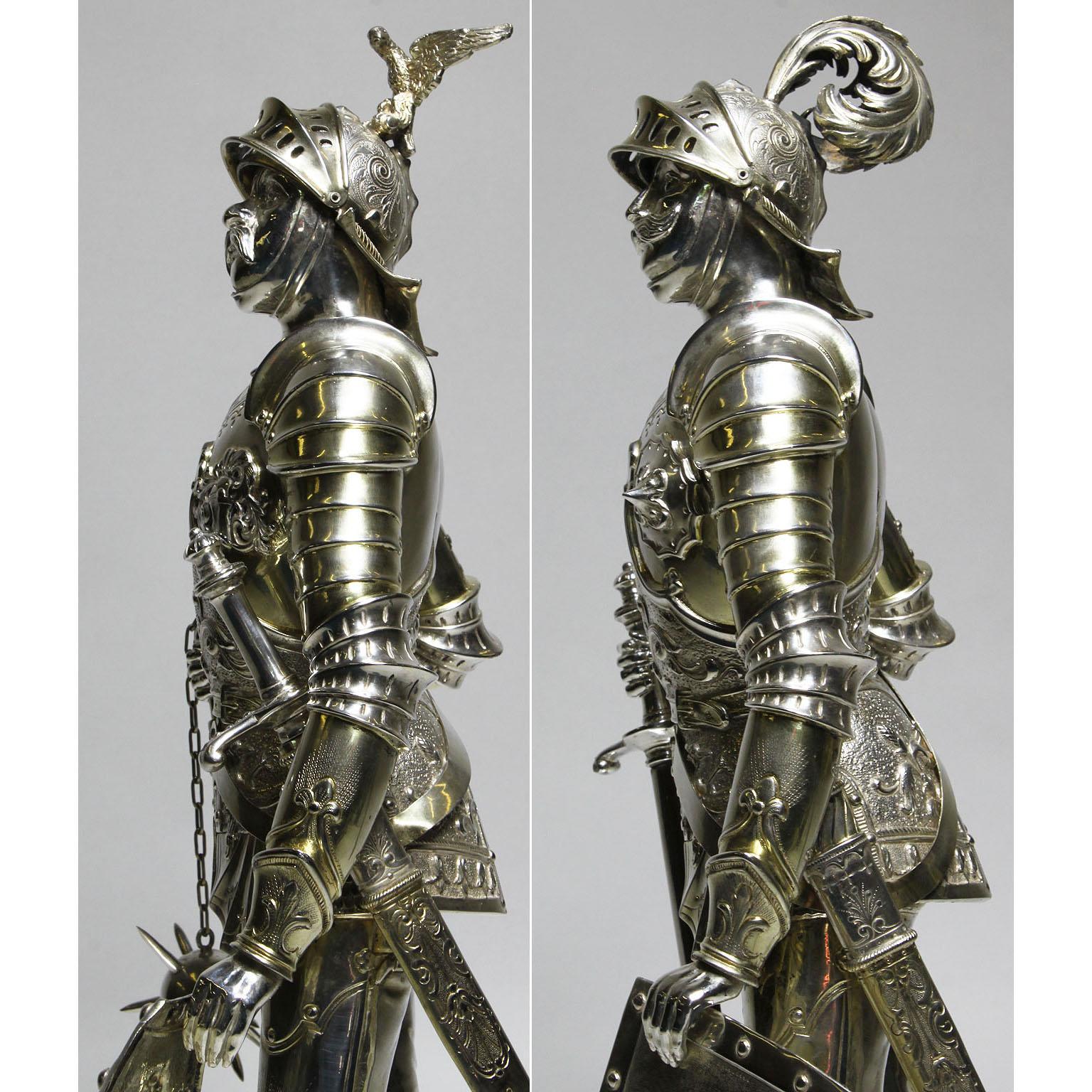 German 19th Century Sterling & Vermeil Silver Knights Probably Neresheimer, Pair 1