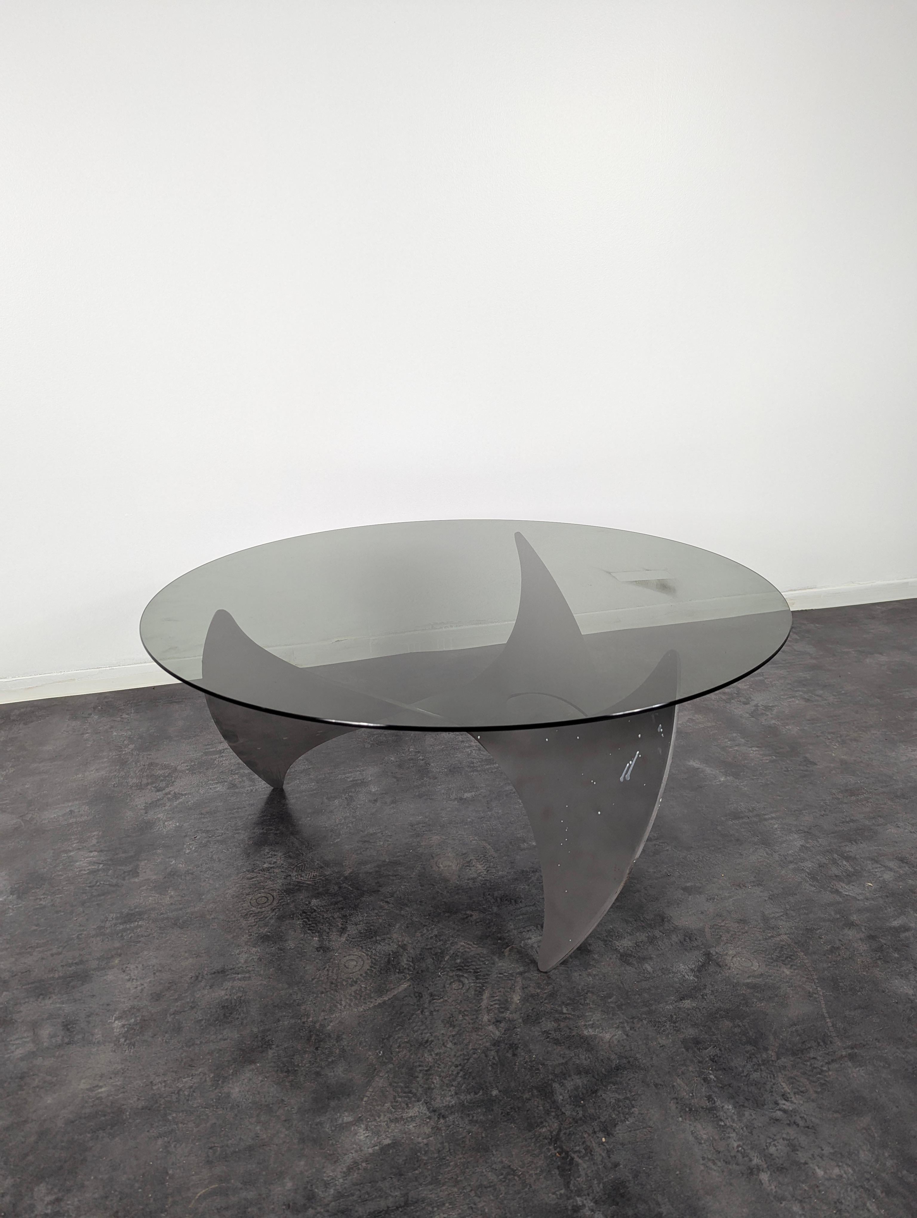 Deutscher Couchtisch aus Stahl und Glas des 20. Jahrhunderts von Knut Hesterberg, Space-Age (Space Age) im Angebot