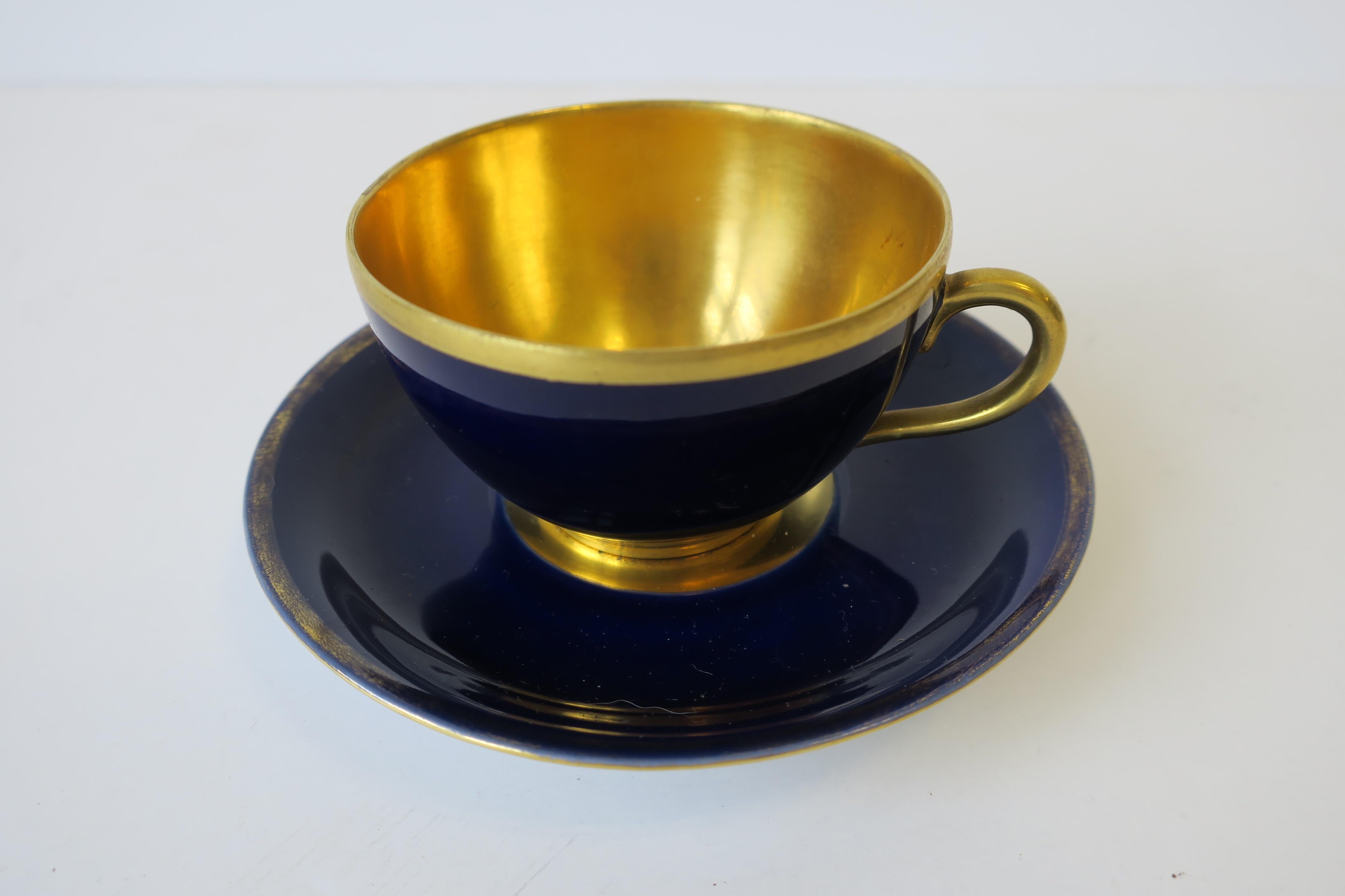 German 22-Karat Gold & Dark Blue Porcelain Espresso Coffee or Tea Demitasse Cup 1