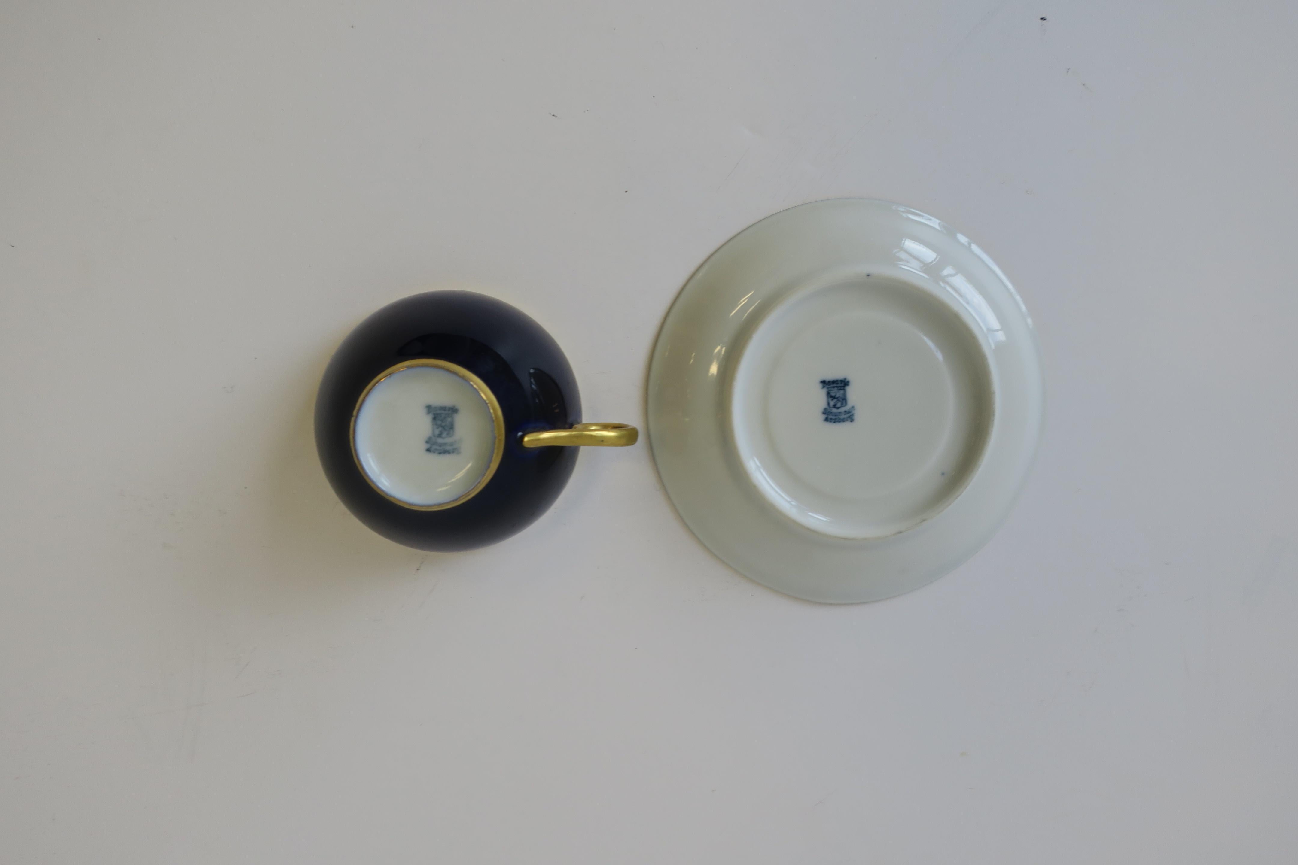German 22-Karat Gold & Dark Blue Porcelain Espresso Coffee or Tea Demitasse Cup 4