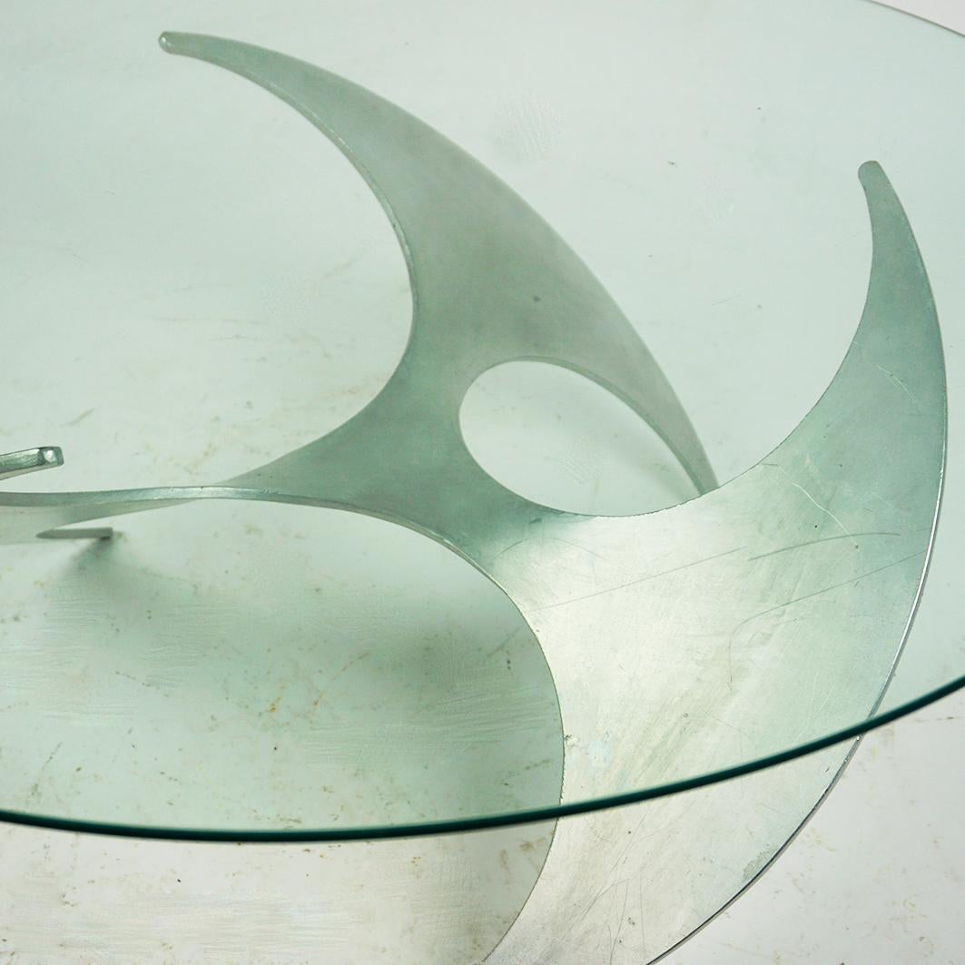 German 60s Aluminum and Glass Coffee Table by Knut Hesterberg for Ronald Schmitt 1