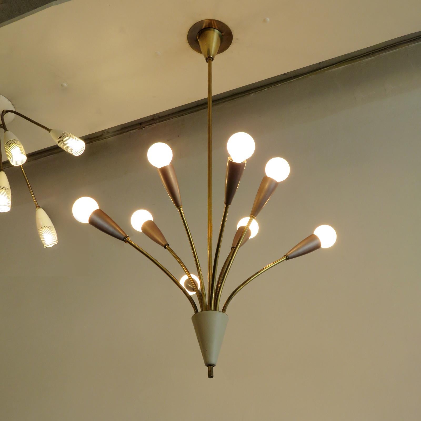 Lámpara colgante alemana de 8 brazos, 1950 Metal en venta