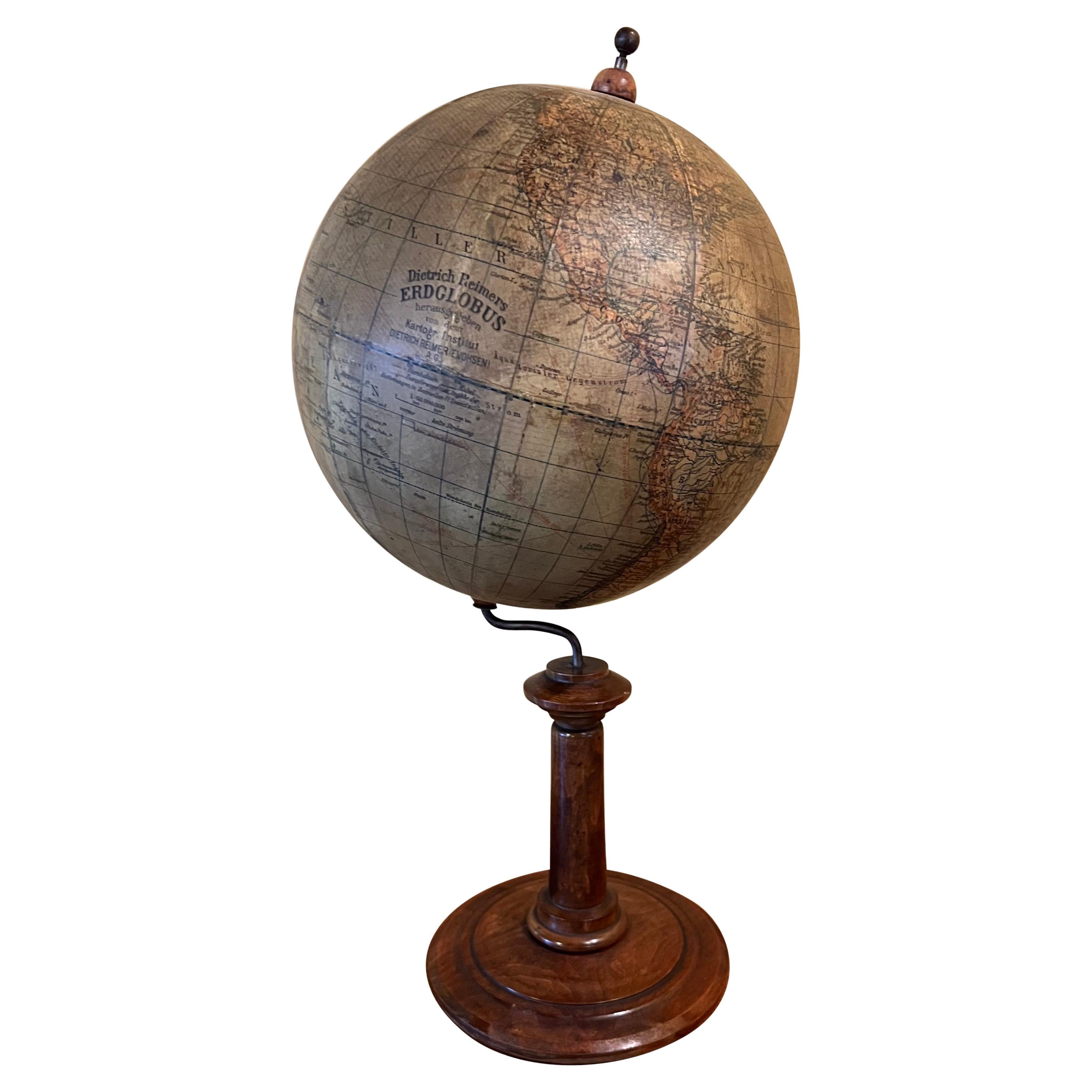 German 8" Diameter Table Globe by Mapmaker Dietrich Reimers (1818-1899)