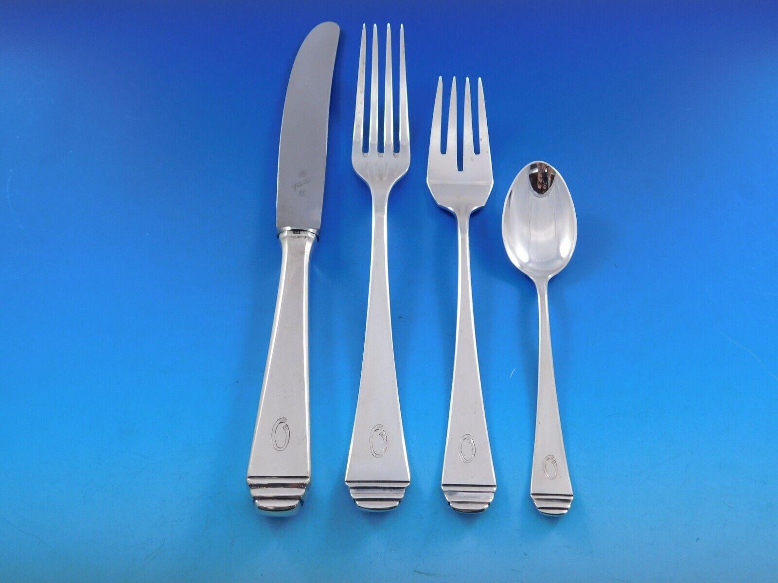 Service de couverts en argent 800 allemand 98 pièces O monogramme Pyramid Design Excellent état - En vente à Big Bend, WI