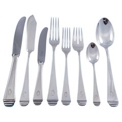 Antique German 800 Silver Flatware Set Service 98 pieces O monogram Pyramid Design