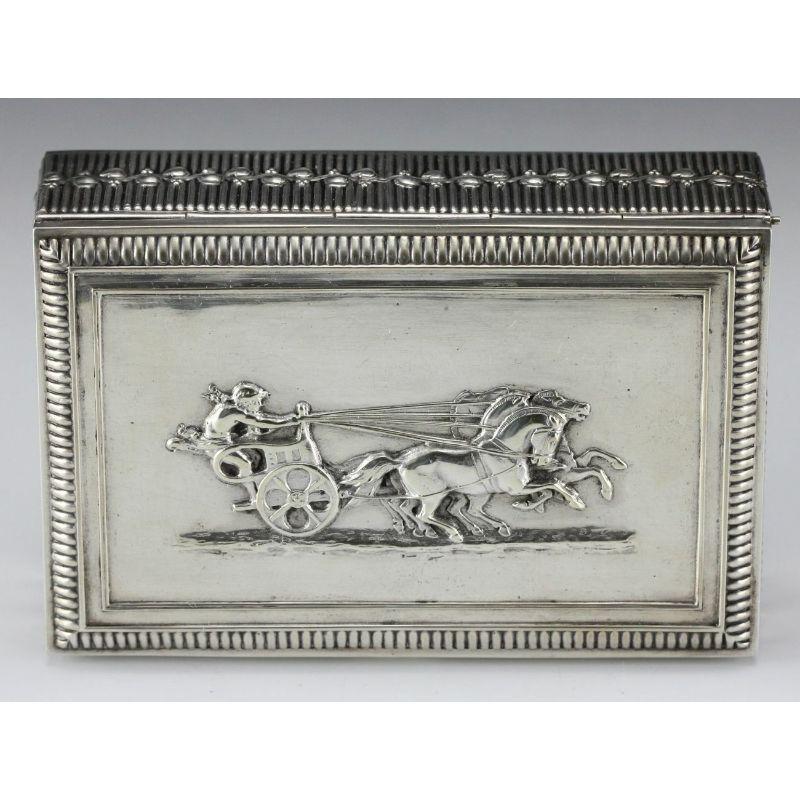 19th Century German .800 Silver Hinged Box, Gilt interior, Fine Repousse Troika, c1900