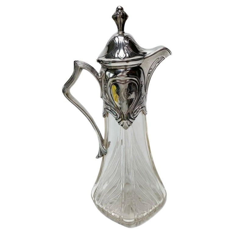 German 800 Silver Mounted Hand Engraved Ewer Jungenstil, c1900 For Sale ...