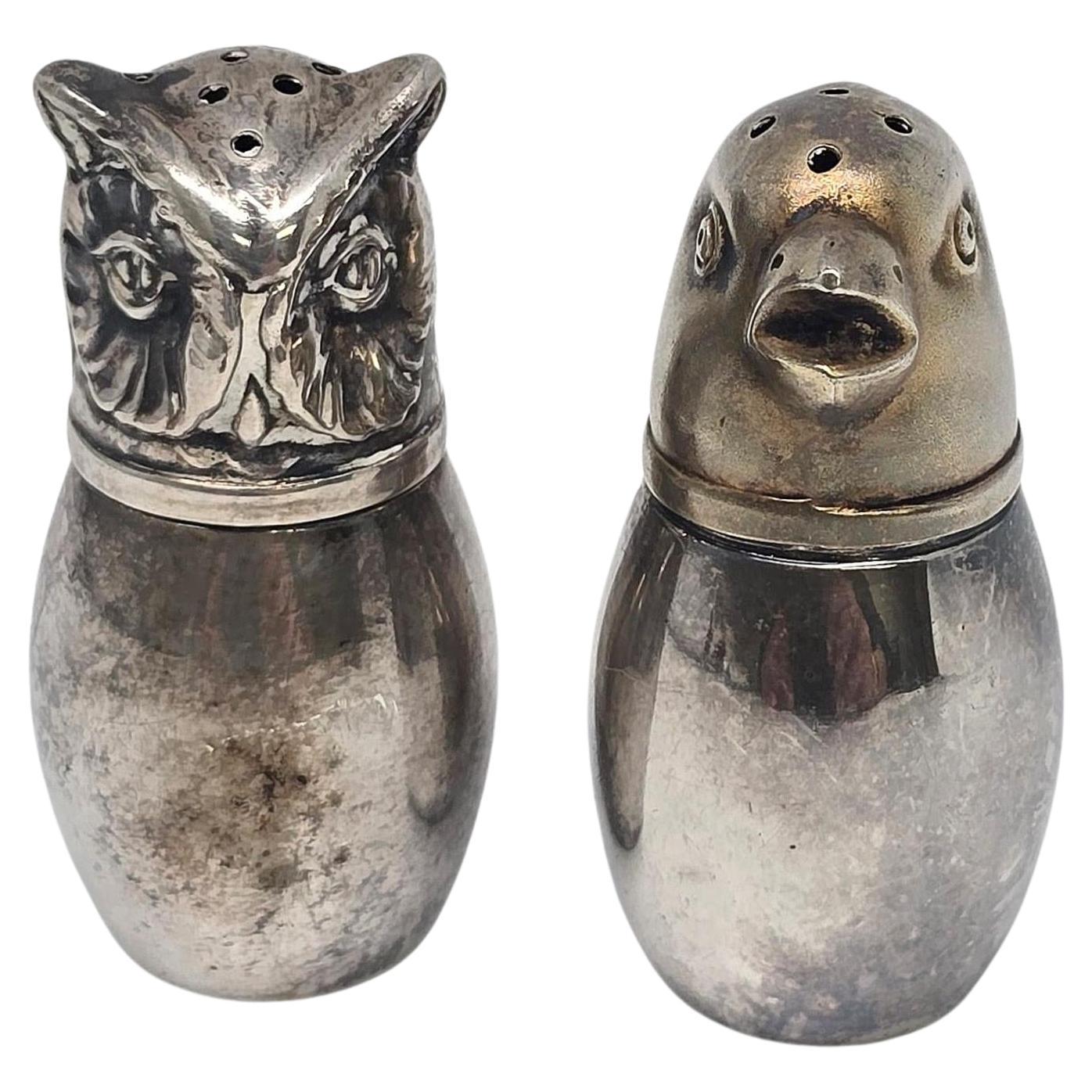 German 800 Silver Owl and Chick Salt and Pepper Shakers #23986