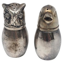 German 800 Silver Owl and Chick Salt and Pepper Shakers #23986