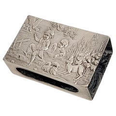 German 800 Silver Repousse Scenes Matchbox Holder