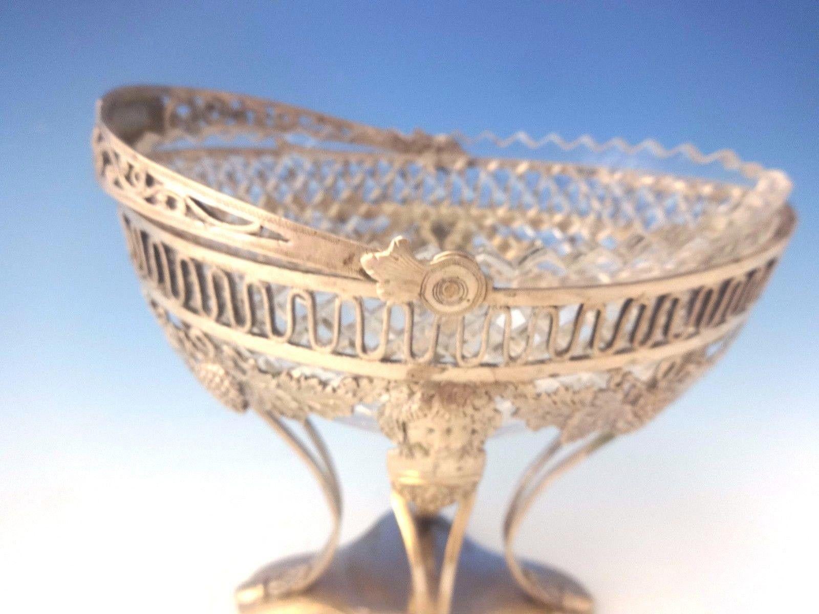 German .800 Silver Sweet Meat Dish Raised with Bowl and Vine & Grape Motif In Excellent Condition In Big Bend, WI