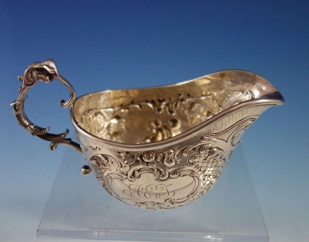 19th Century German, .800 Silver Tea Set of 3-Piece Figural Repoussed Cupids and Flowers