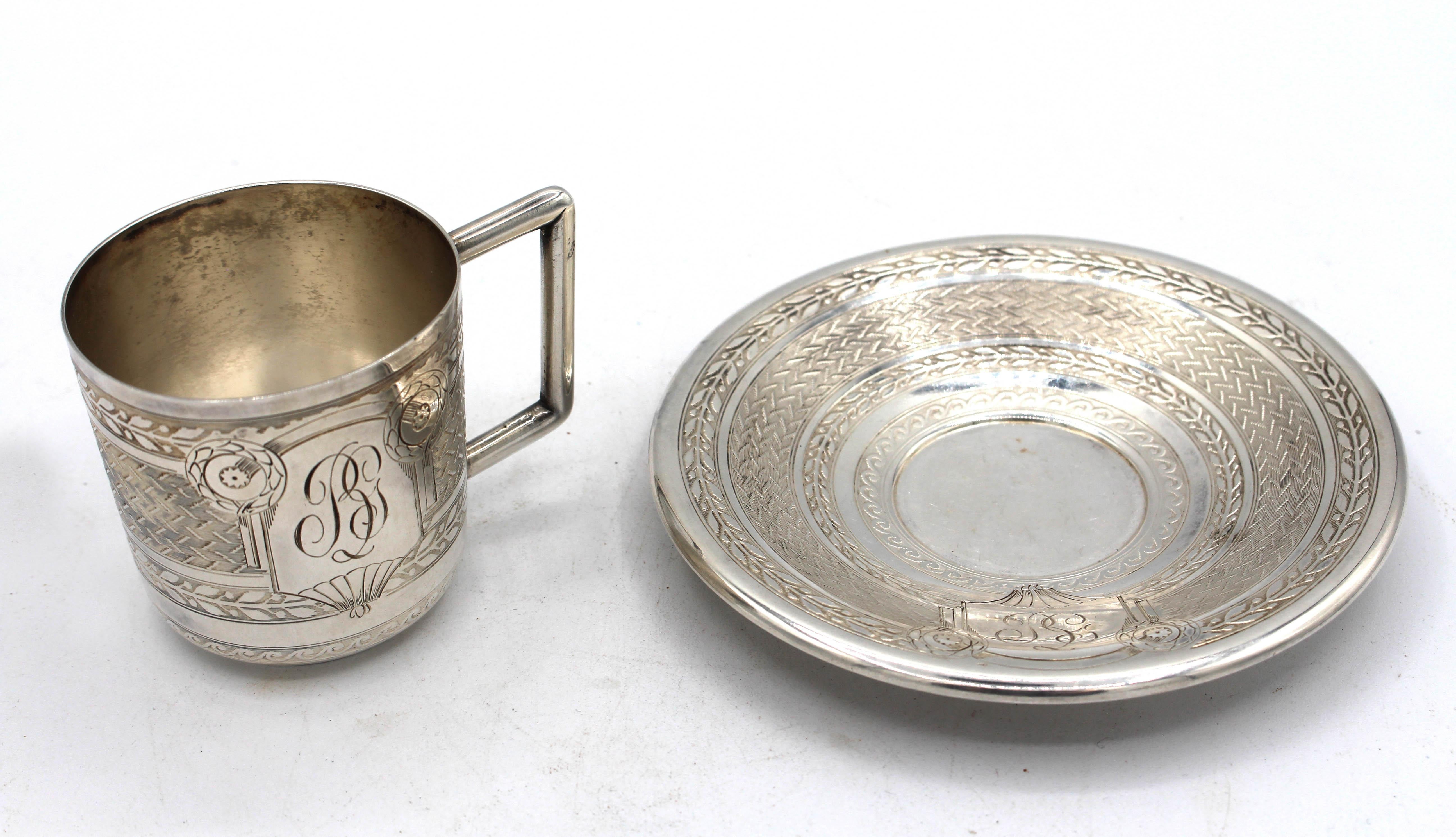 German 800 standard silver cup & saucer, circa 1900. 