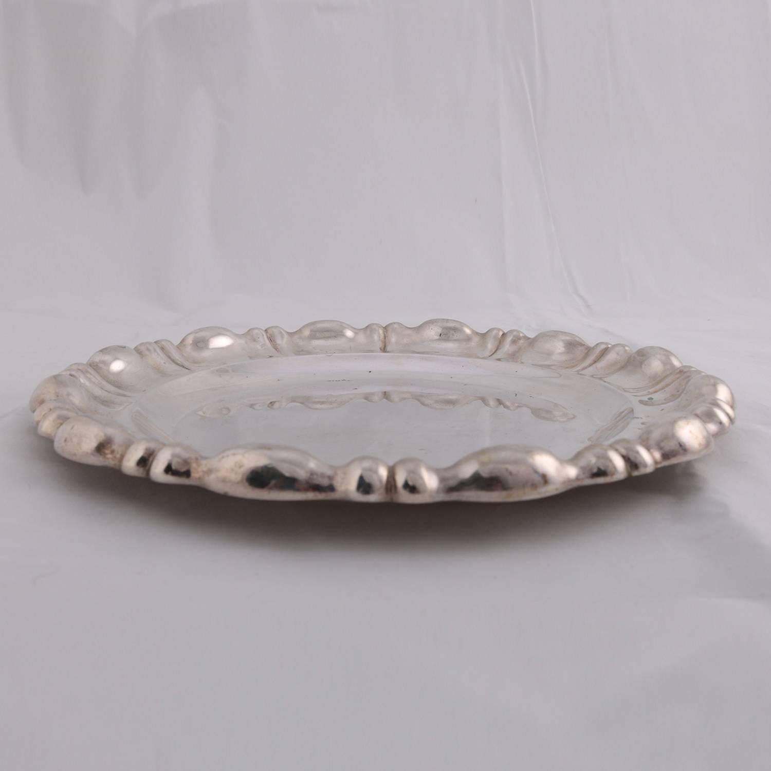 German .840 Silver Hand-Hammered Repousse Platter, Augsburg, 19th Century In Good Condition In Big Flats, NY