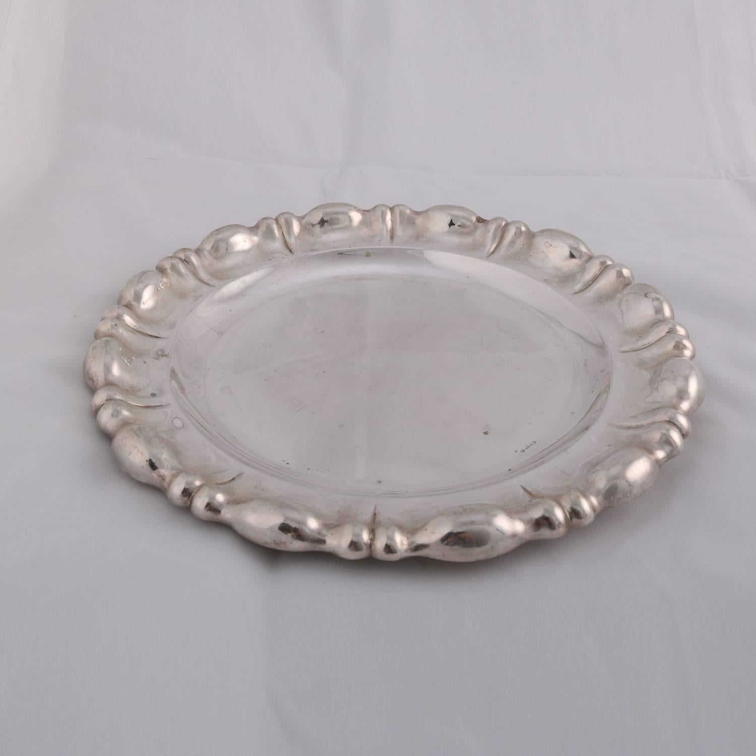 German .840 Silver Hand-Hammered Repousse Platter, Augsburg, 19th Century 1