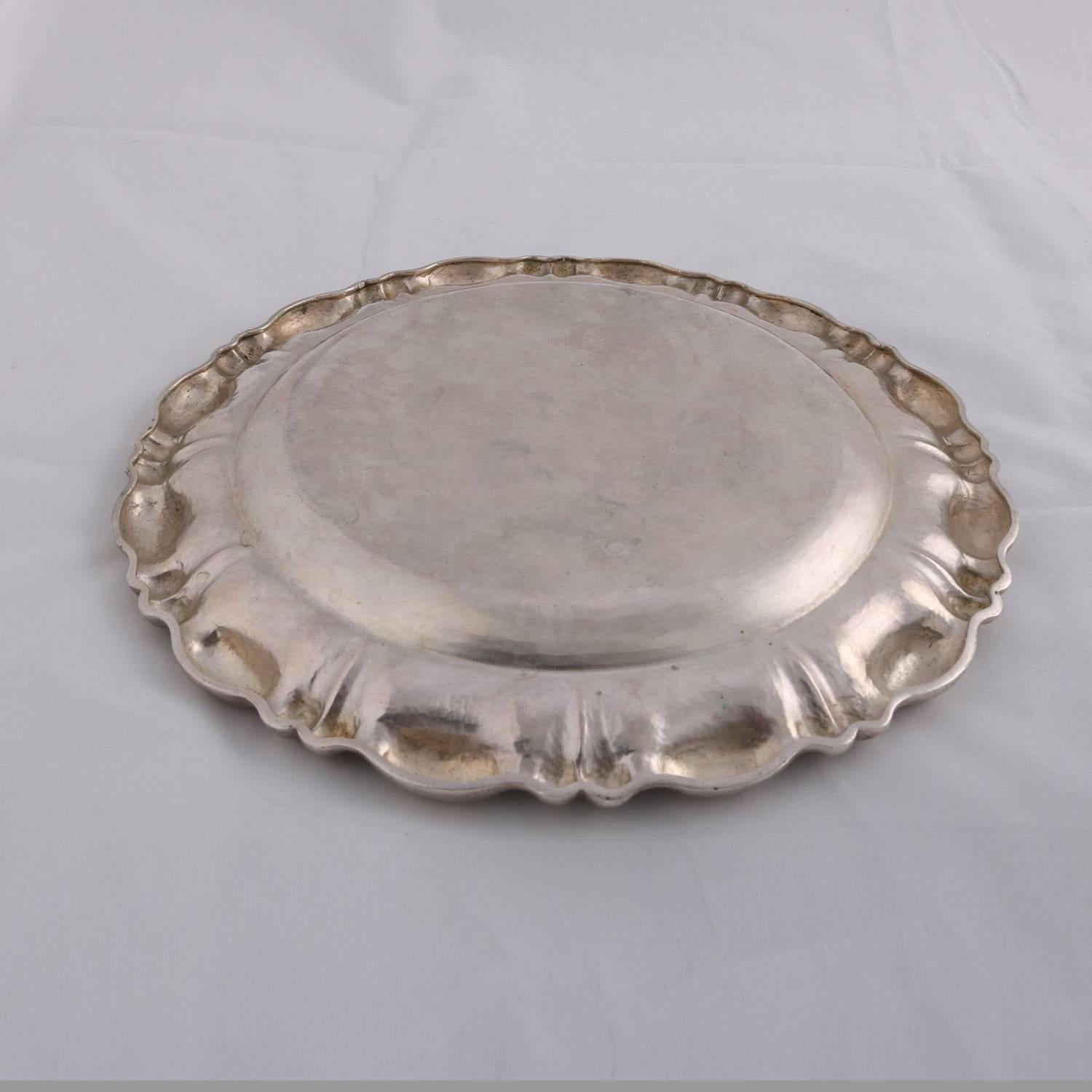 German .840 Silver Hand-Hammered Repousse Platter, Augsburg, 19th Century 2