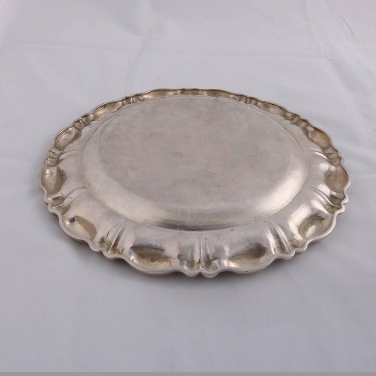 German .840 Silver Hand-Hammered Repousse Platter, Augsburg, 19th Century For Sale 4