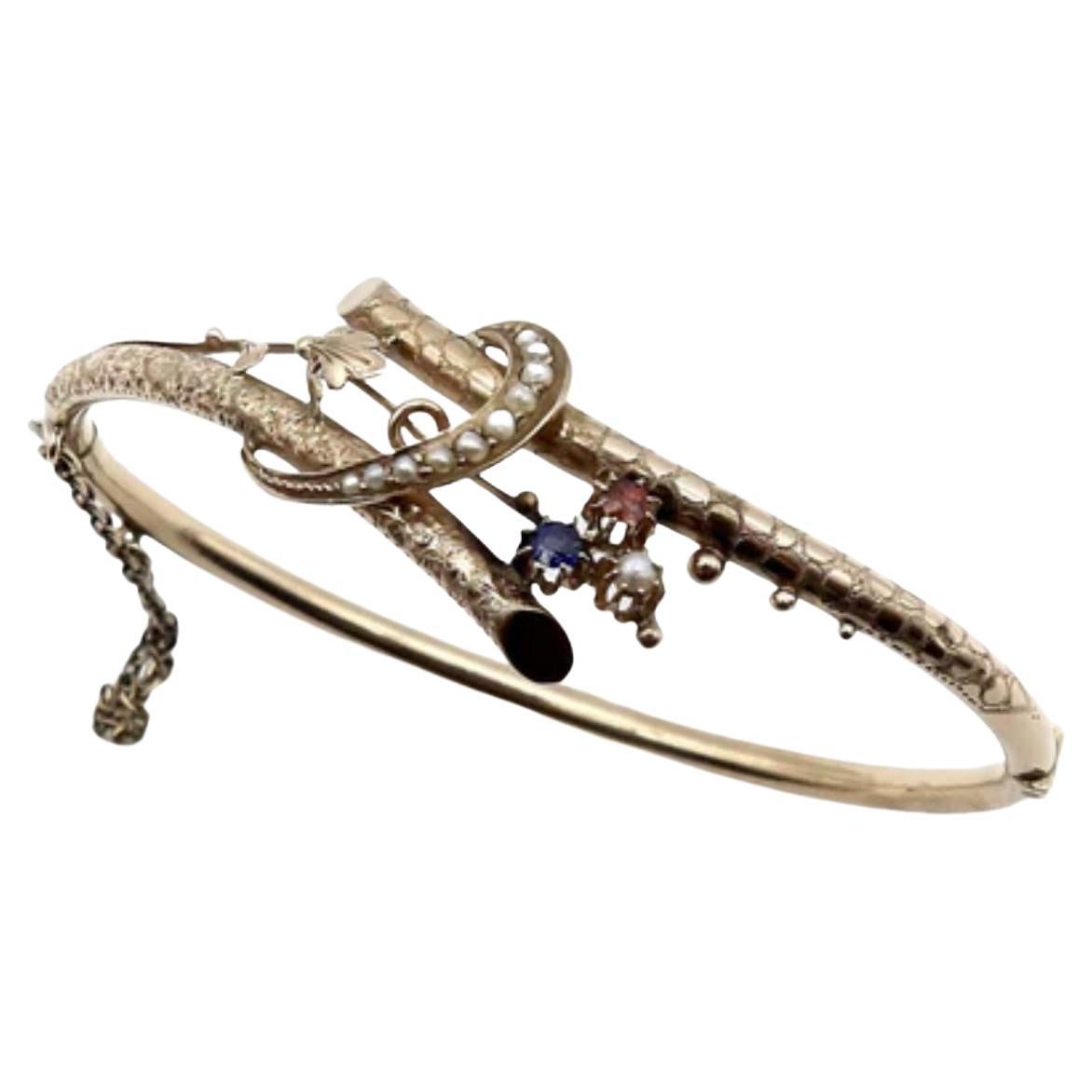 German 8K Gold Aesthetic Movement Bypass Bracelet, circa 1880
