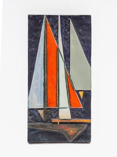 German Abstract Sailing Boat Wall Mounted Tile by Helmut Schäffenacker, 1960s
