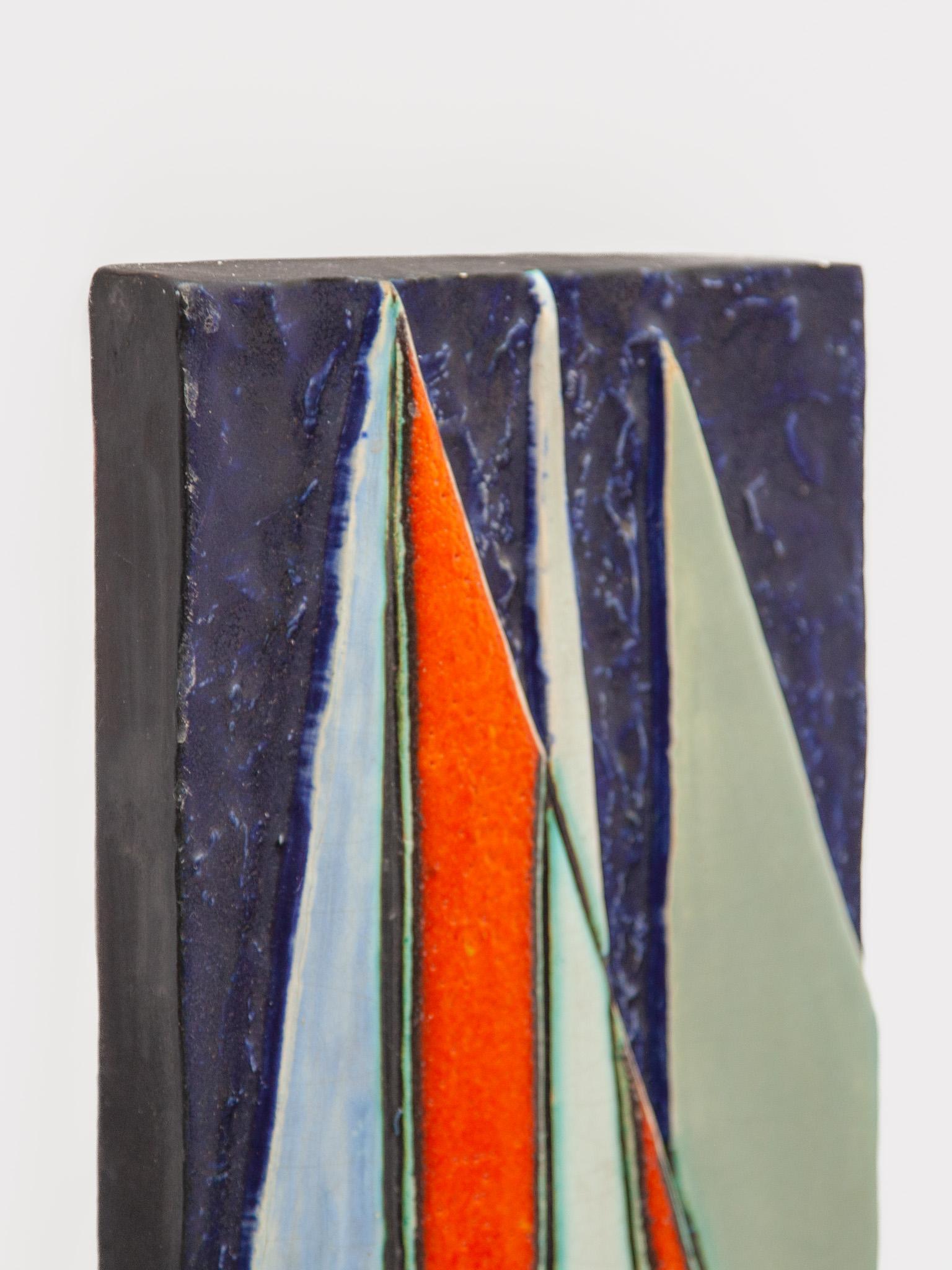 German Abstract Sailing Boat Wall Mounted Tile by Helmut Schäffenacker, 1960s For Sale 1