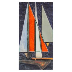 German Abstract Sailing Boat Wall Mounted Tile by Helmut Schäffenacker, 1960s
