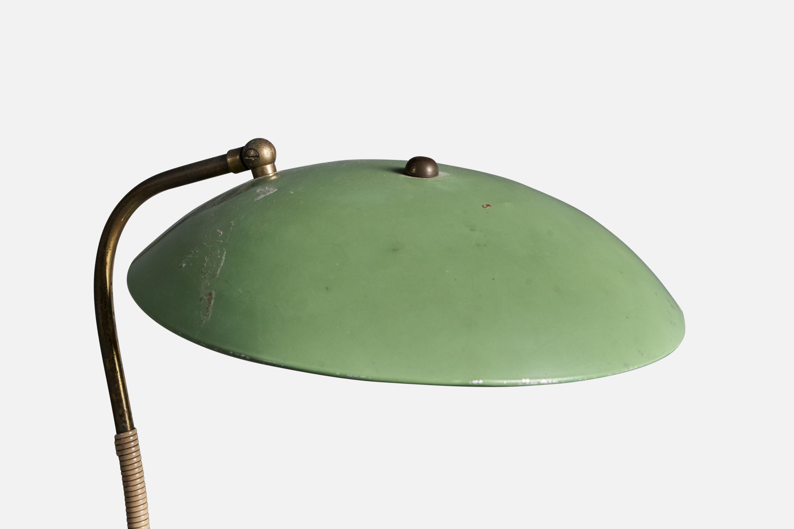 German, Adjustable Desk Light, Brass Green-Lacquered Metal Rubber Germany, 1950s In Fair Condition In High Point, NC