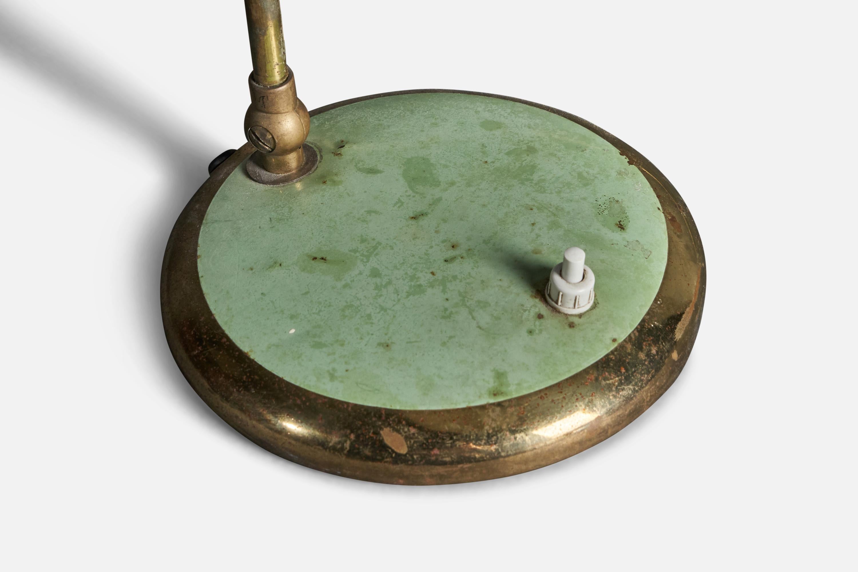 Mid-20th Century German, Adjustable Desk Light, Brass Green-Lacquered Metal Rubber Germany, 1950s