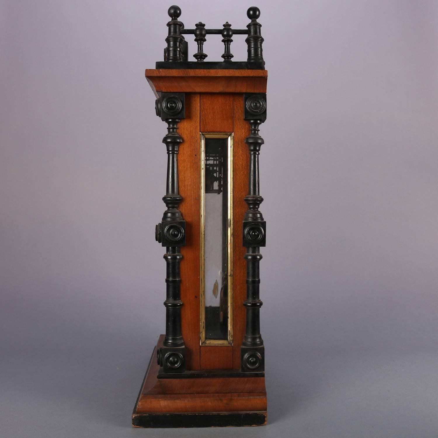 19th Century German Aesthetic Movement Carved, Gilt and Ebonized Walnut Mantel Clock